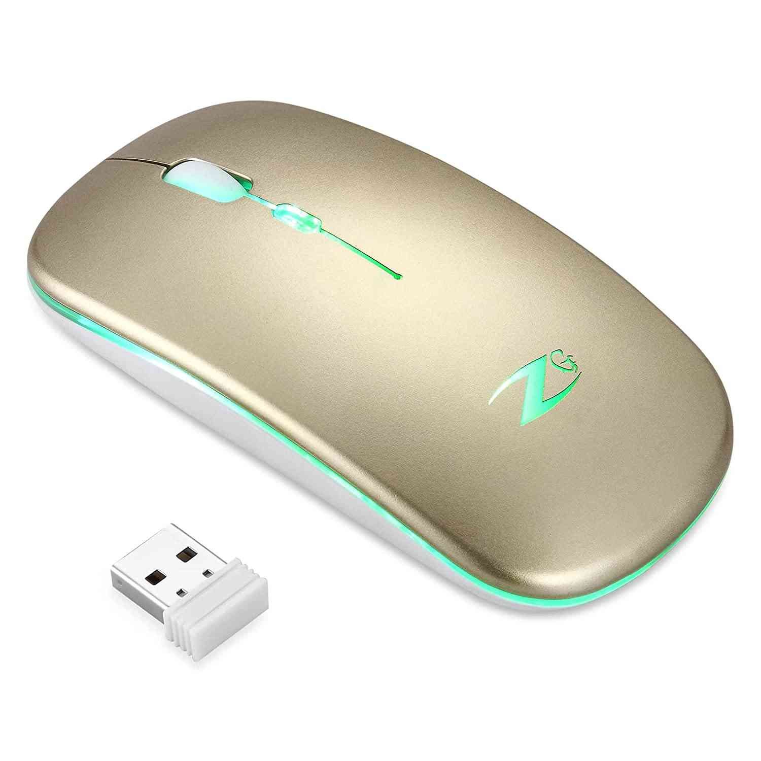 Mouse Zoook Blade Wireless ZK-BLADE-G | Rechargeable 7 Colour mice/ RGB Breathing Lights/ 3 DPI Levels/ Auto Shut Down/ Silent Click Technology/ 600 Mah Battery/ Light Weight/ Plug and Play (Gold)