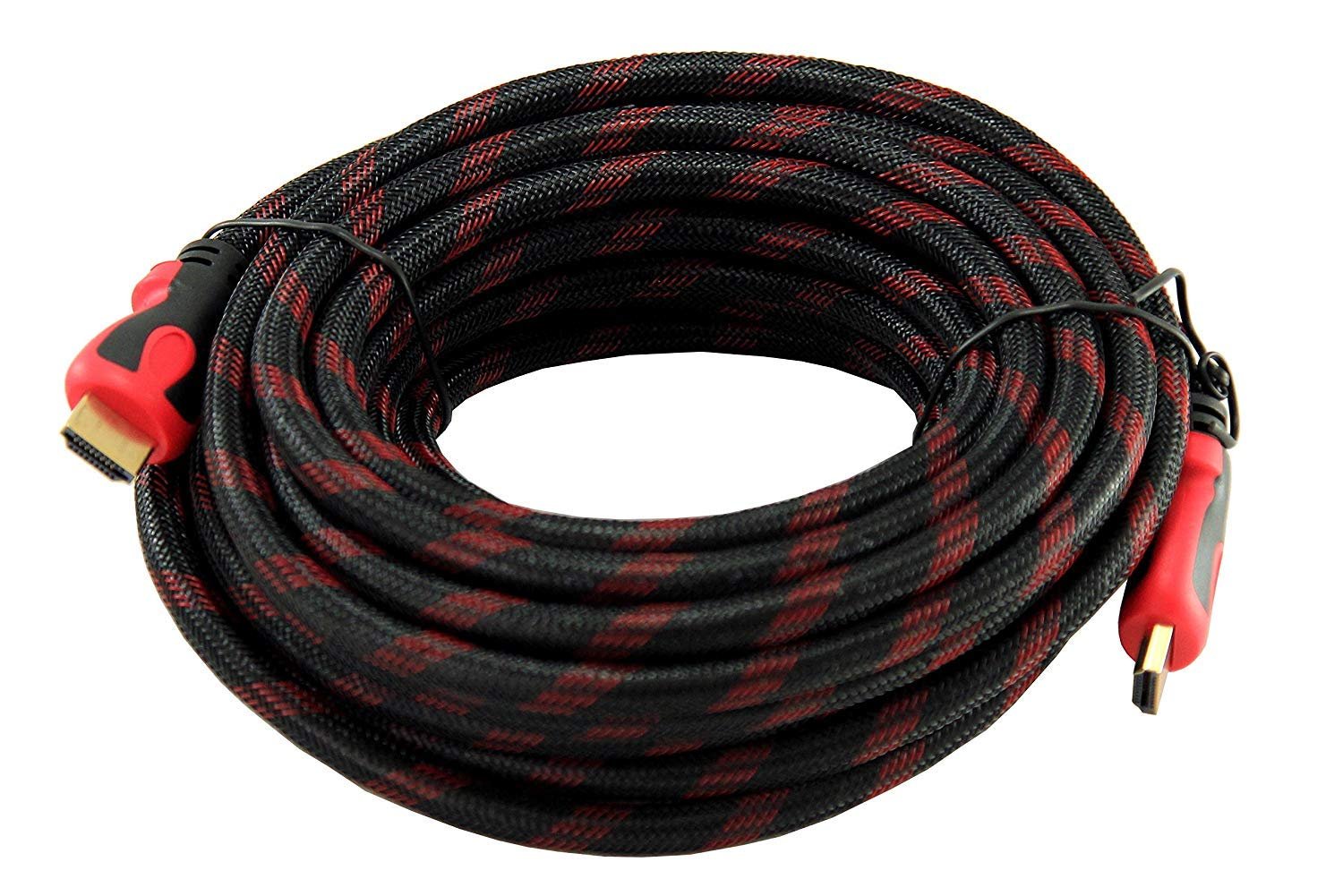 Cable Haze HDMI Male to HDMI Male Nylon shielded PVC 20mtr | 1.4V 4K 2.0 Ultra HD, High Speed Ethernet Gold Plated Connector, UHD 1080p 60Hz, Supports 3D Format HDR 2.2-18Gbps, Compatible With Computer, Laptop, TV, Black & Red