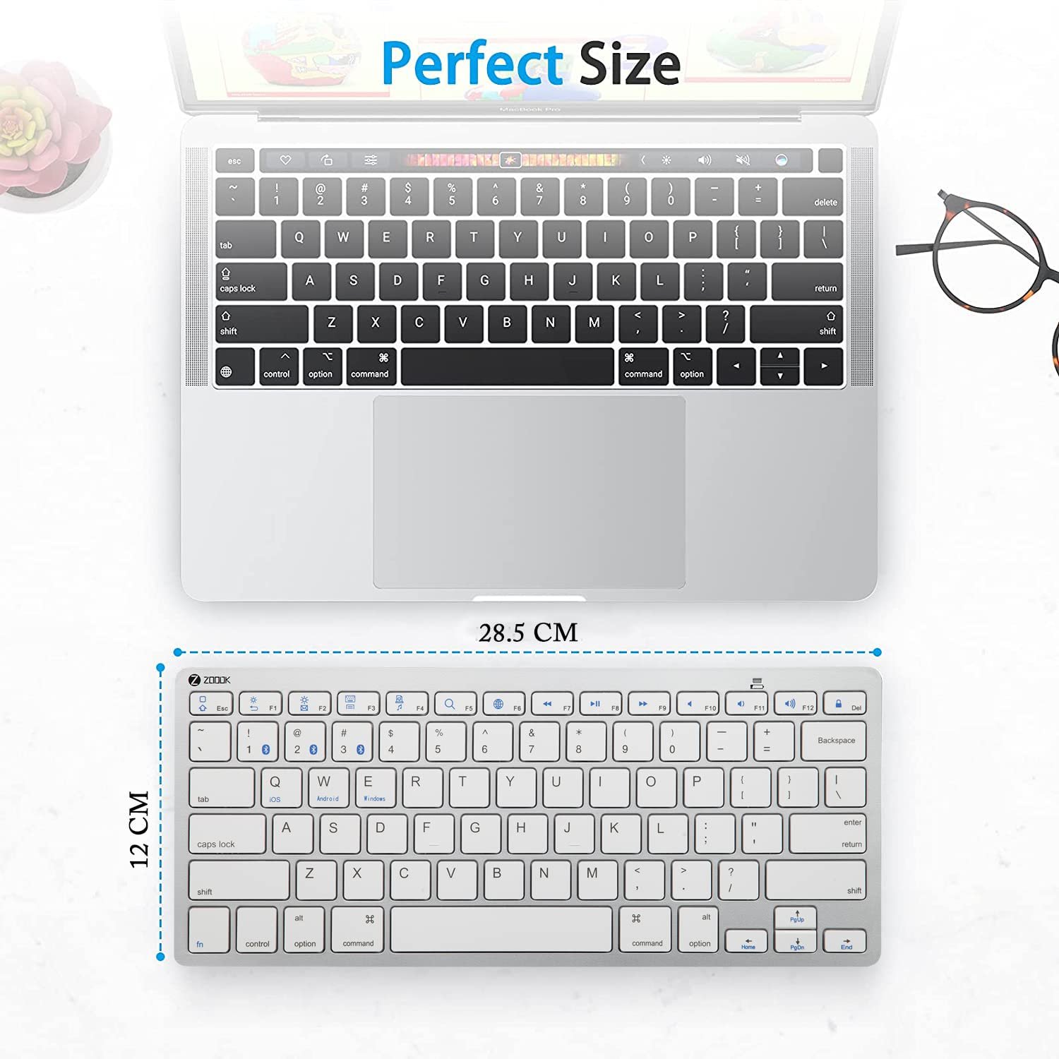 Keyboard Zoook ZK-MAGICPAD | Multi Device Premium Portable Bluetooth keyboard for Everything, Compatible with Mac Phone, Wireless, Slim design, Long Battery Life | White