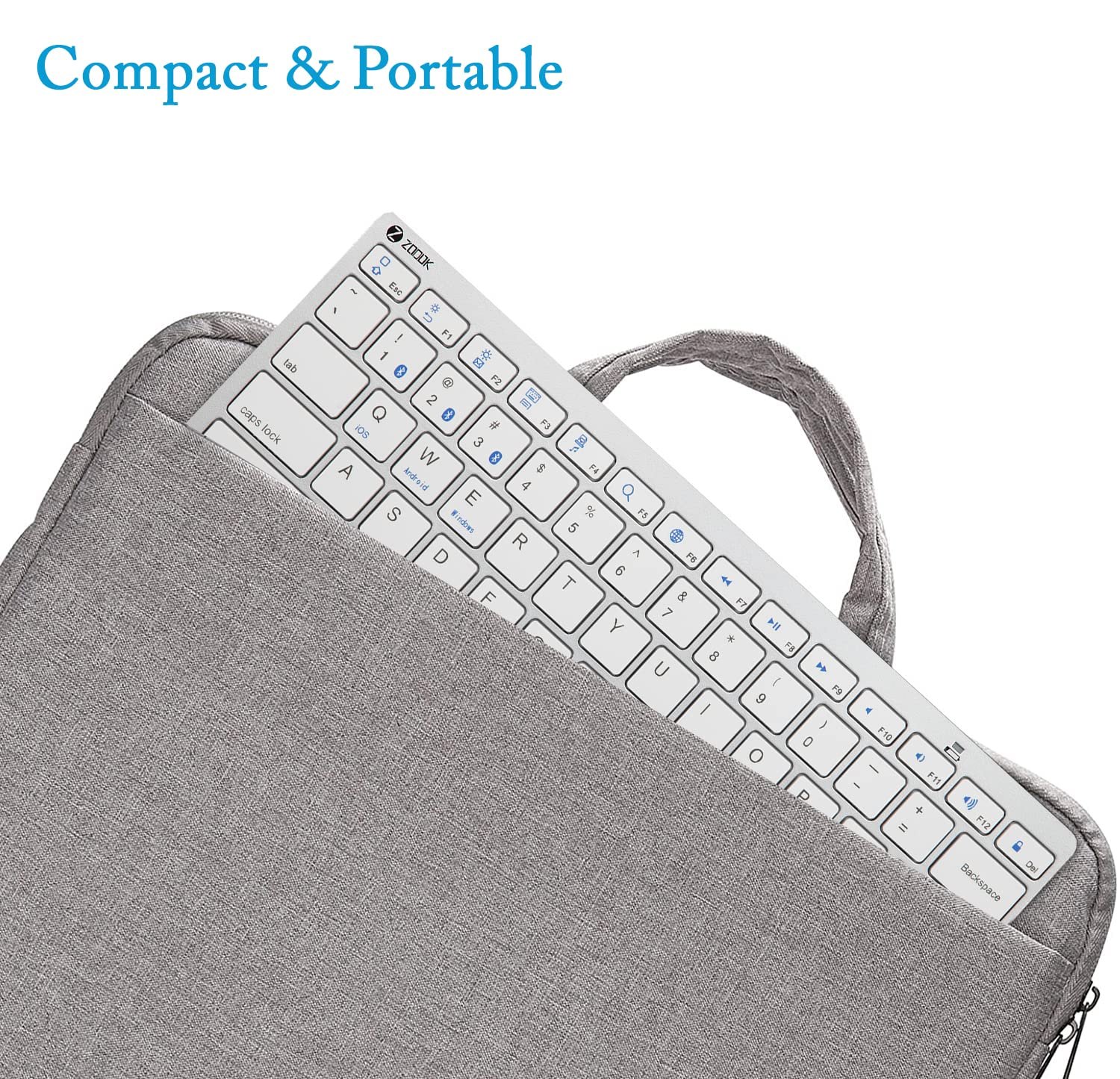 Keyboard Zoook ZK-MAGICPAD | Multi Device Premium Portable Bluetooth keyboard for Everything, Compatible with Mac Phone, Wireless, Slim design, Long Battery Life | White