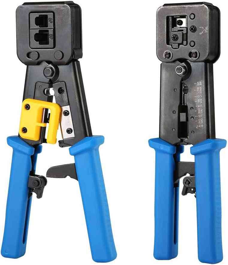 Crimping Tool RJ45 with Blade For Pass Through Connector End | Cut, Strip, Crimp Electrical Cable, Heavy Duty Crimper for RJ11 & RJ45 Plugs, Professional Networking Cat5/5e & Cat6