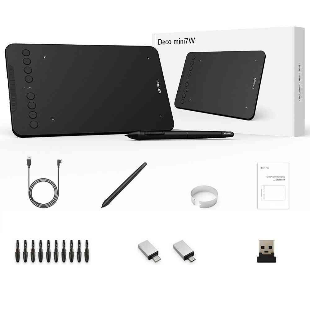 Pen Tablet XP-PEN Deco Mini 7W Graphics | 17.78 cm x 11.09 cm (7 x 4.37 Inch) Pen Tablet with 8192 Levels Pressure Sensitivity Battery-Free Stylus, 6 Customizable Shortcut Keys, Android & Wireless Support | Colour:- Black