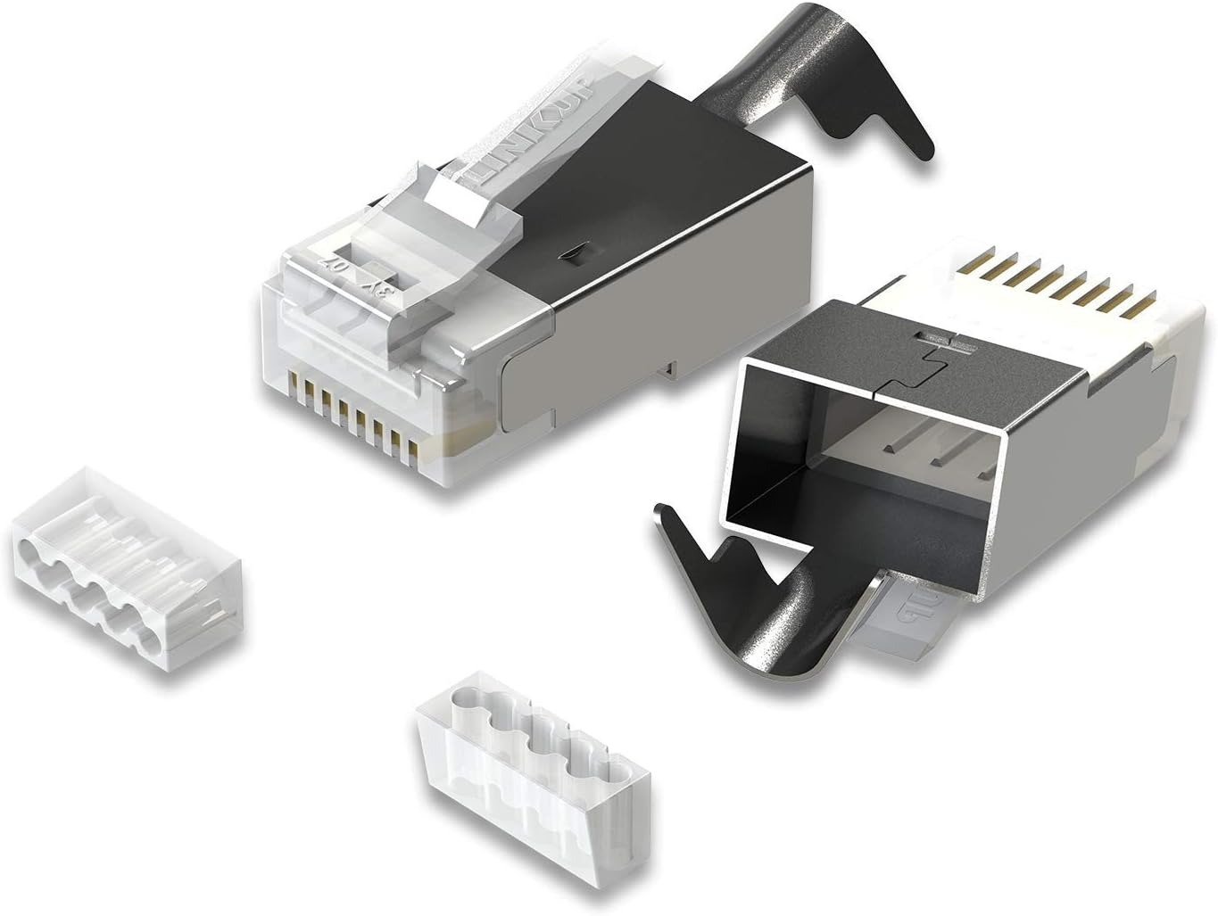 Connector RJ45 Metal Shielded Male Plug Crimp Connectors | Cat6 RJ45 Ends, 8P8C Cat5, Cat6, Cat5e LAN Connector