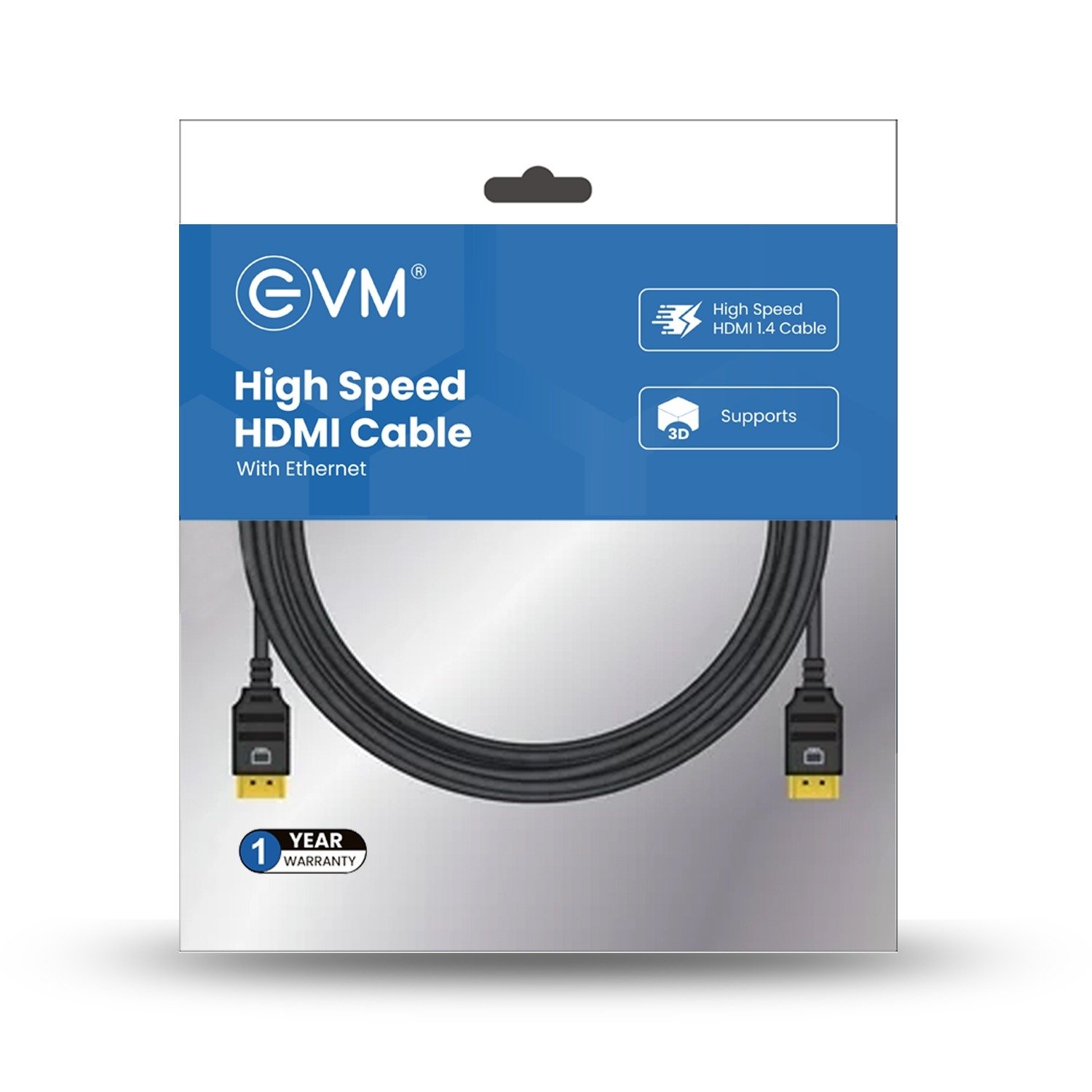 Cable EVM 3M HDMI Male To HDMI Male EVM-HDMI 3M | High Speed HDMI Cable With Ethernet, Gold Plated Connectors, Tangle Free, Compatible with Multiple Devices, Black