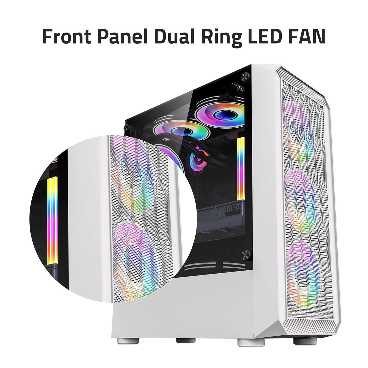 Cabinet Artis Gaming G8322W Without SMPS With Fan | Support Full ATX, Micro ATX Motherboard, 3 x RGB Fan with Sturdy built Quality, White