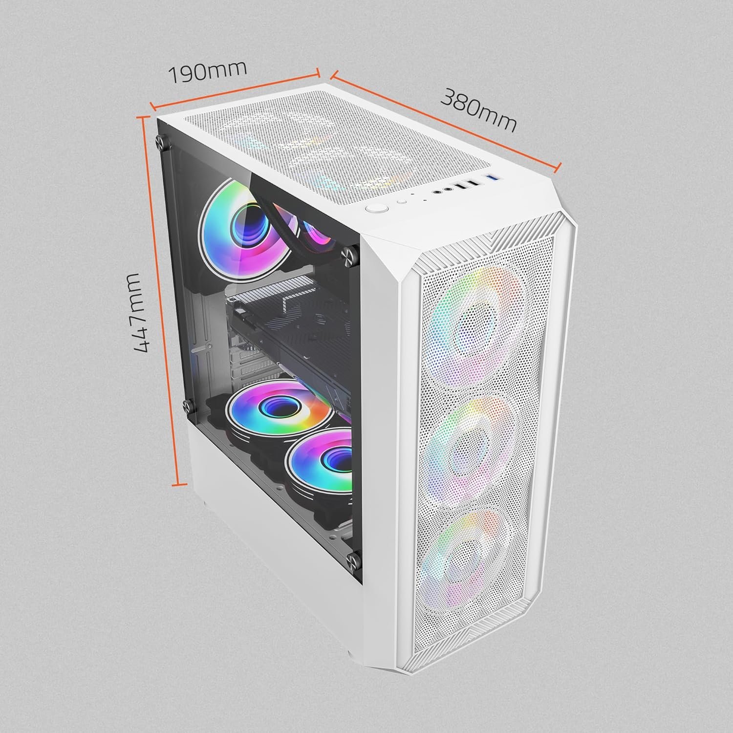 Cabinet Artis Gaming G8322W Without SMPS With Fan | Support Full ATX, Micro ATX Motherboard, 3 x RGB Fan with Sturdy built Quality, White