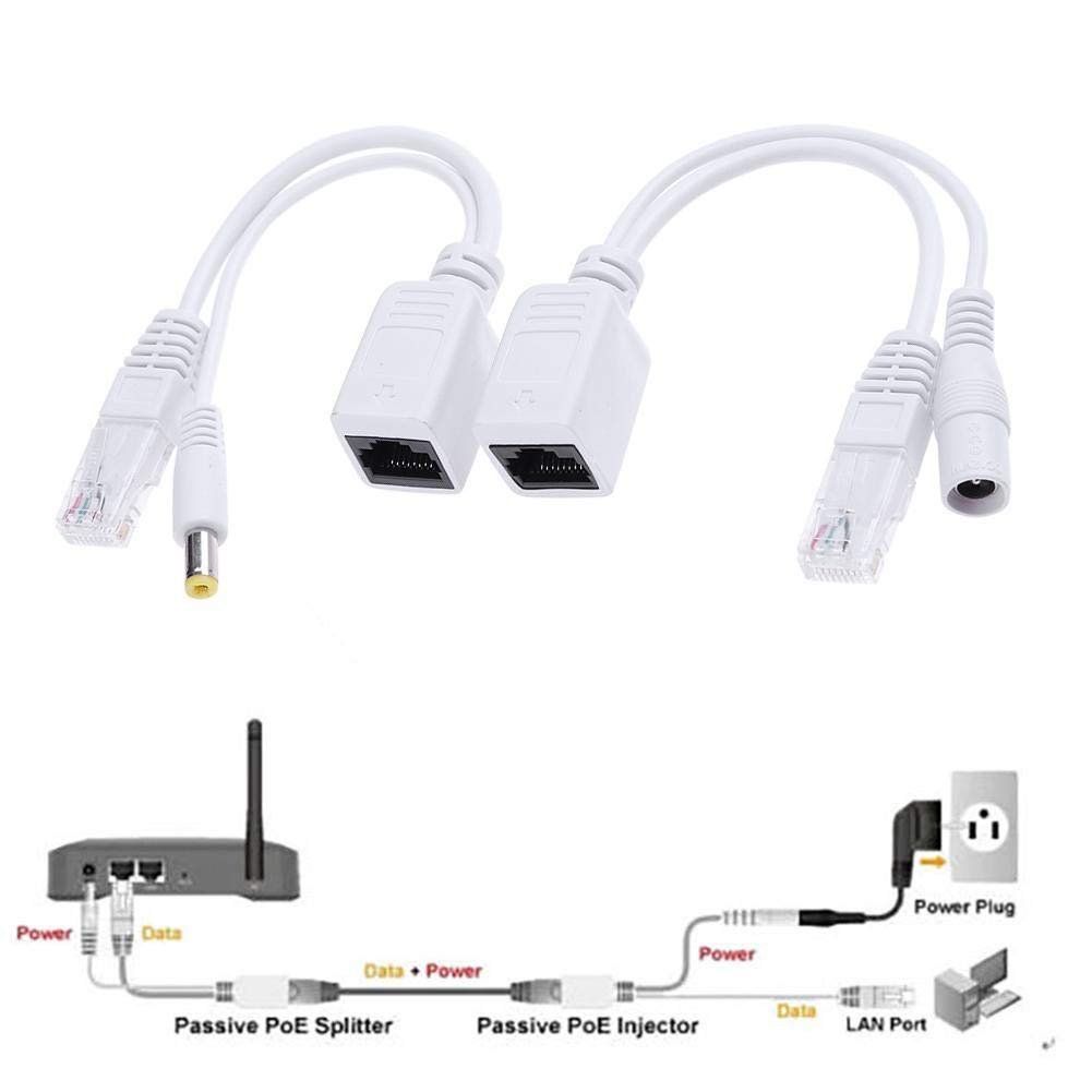 Cable PoE Power Over Ethernet, PoE Injector Splitter Adapter PoE Cable (Pair, White)