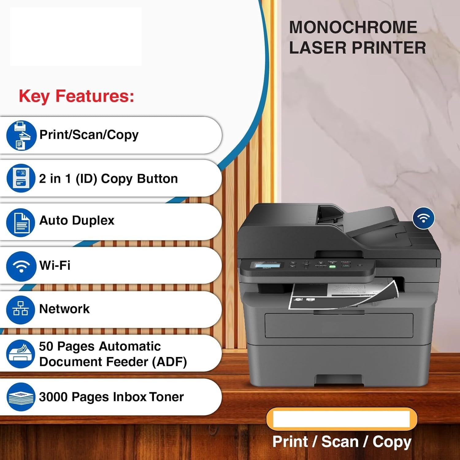 Printer Brother DCP-B7640DWB | Multifunction WIFI Duplex Printer, ADF, Best For Business With Affordable Toner, Upto 2600 Pages Yield, Print Scan Copy, Black