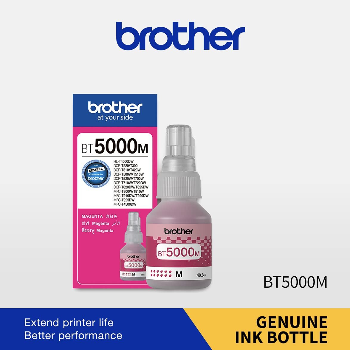 Ink Bottle Brother BT5000M (Magenta) | Compatible to Brother Printers DCP-T220, DCP-T226, DCP-T420W, DCP-T426W, DCP-T520W, DCP-T525W, DCP-T820DW, MFC-T920DW, DCP-T310, DCP-T510W,DCP-T710W,MFC-T910DW, HL-T4000DW, MFC-T4500DW