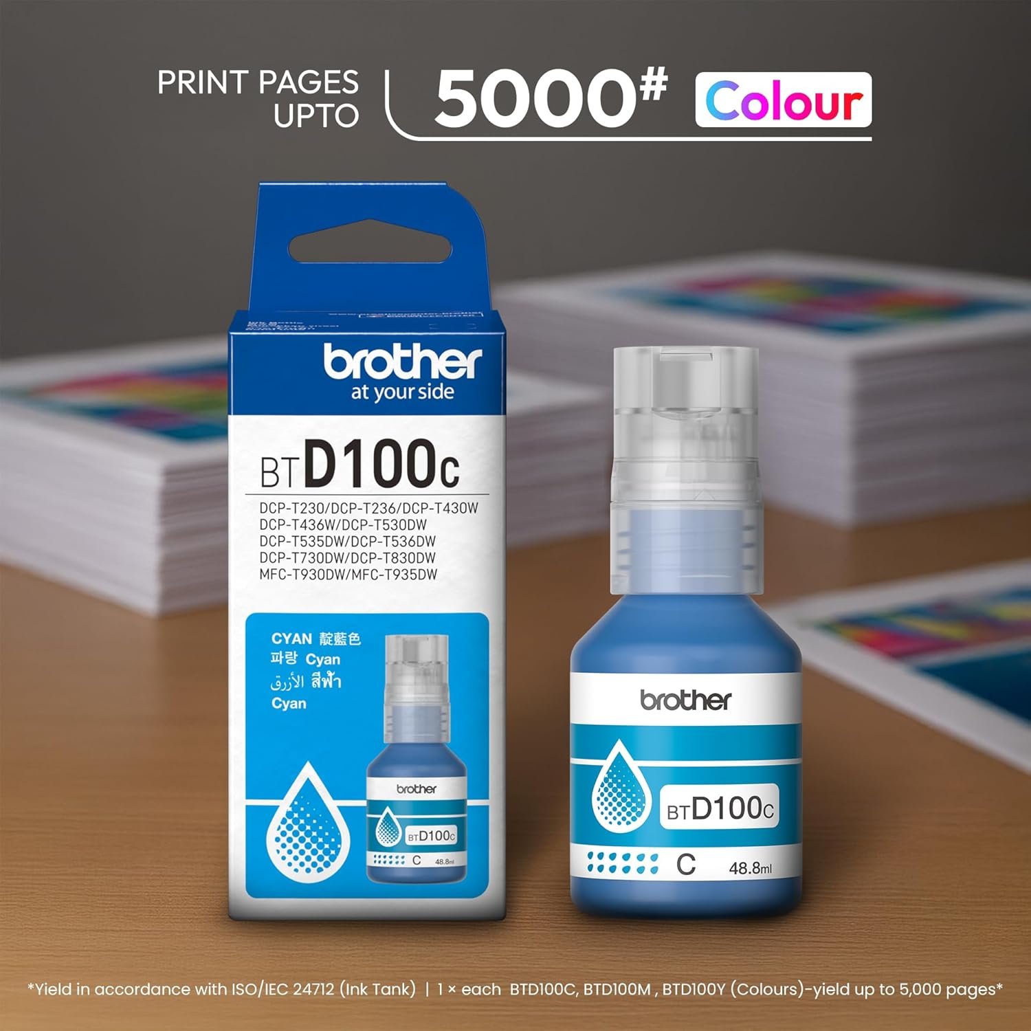 Ink Bottle Brother Genuine BTD100C (Cyan) | 5000 Page High Yield, Compatible For Brother Printers DCP-T230 / DCP-T236 / DCP-T430W / DCP-T436W / DCP-T530DW / DCP-T535DW / DCP-T536DW / DCP-T730DW / DCP-T830DW / MFC-T930DW/ MFC-T935DW