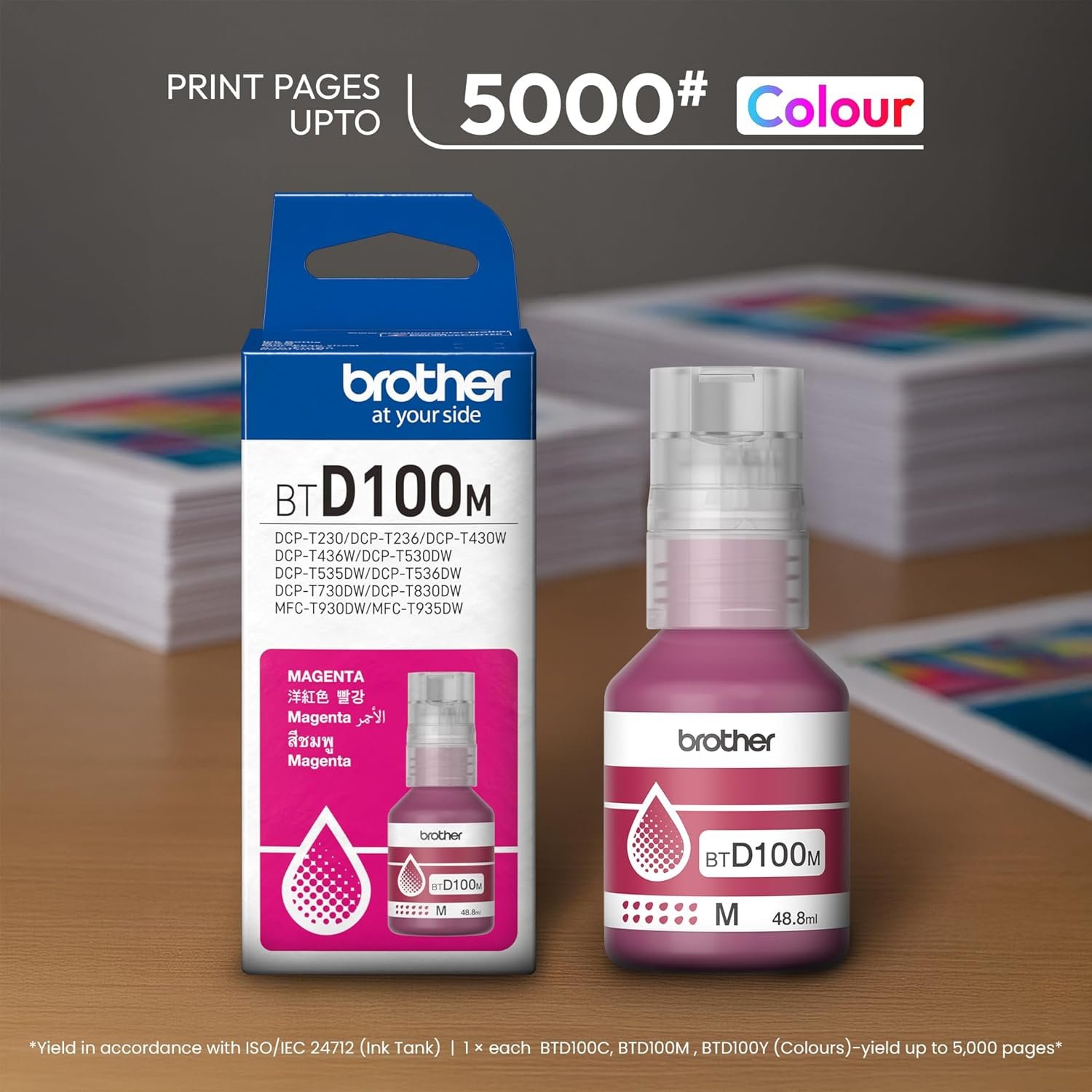 Ink Bottle Brother Genuine BTD100M (Magenta) | 5000 Page High Yield, Compatible For Brother Printers DCP-T230 / DCP-T236 / DCP-T430W / DCP-T436W / DCP-T530DW / DCP-T535DW / DCP-T536DW / DCP-T730DW / DCP-T830DW / MFC-T930DW/ MFC-T935DW