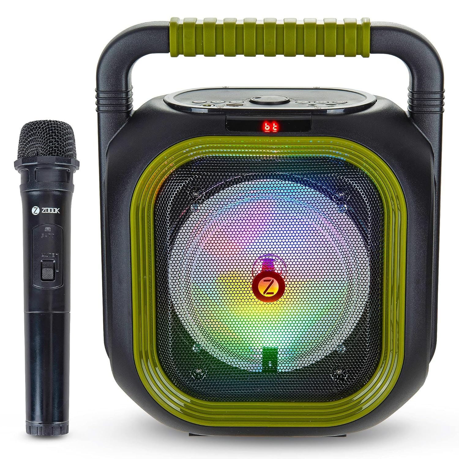 Speaker Zoook Rocker Thunder Bolt | 30 Watts Karaoke Bluetooth Party Speaker with Wireless Karaoke Mic / TF / USB / AUX LED Lights, Green