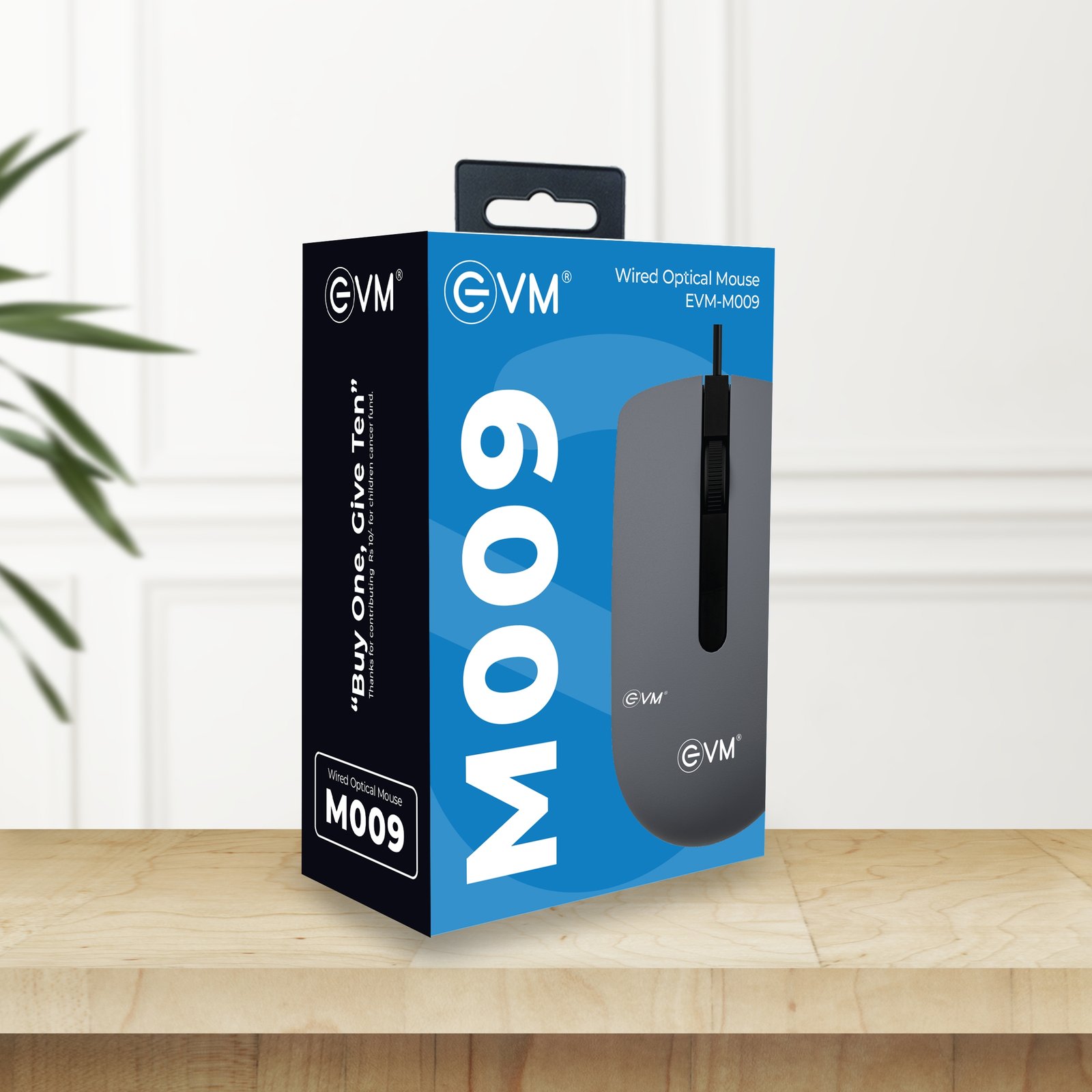 Mouse EVM Wired Optical EVM-M009 | USB Optical Mouse with 1000 DPI Resolution, 2.6MM Wire Length, Plug and Play, Black+Grey