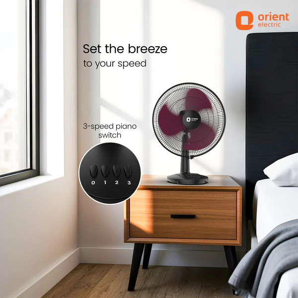 Table Fan Orient 400mm Table 27 Neo | 3 In 1, 400mm High Speed Airflow With Aerodynamic Blades Table Fan, 2100 RPM Motor Speed & 100 CMM Air Delivery, 90 Degree Oscillation, 3 Speed Piano Switch For Speed Control, Black