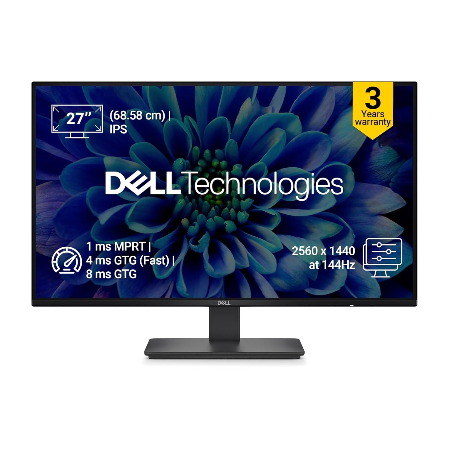 Monitor Dell SE2726D | 27 inch (68.58 cm) QHD IPS Display, 144Hz Refresh, AMD FreeSync, Eye Comfort Technology, Flicker-Free, HDMI/DP Connectivity, Elegant Design for Work & Play | Black