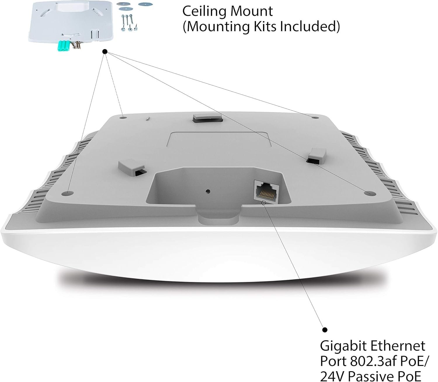 Net TP-Link Omada AC1350 Wireless MU-MIMO Gigabit Ceiling Mount Access Point EAP225 | Support PoE 802.3af/at, Dual_Band, 2.4GHz 5G, Seamless Roaming, Centralized Management, Long Range Coverage, Easily Mount to Wall or Ceiling, PoE Adapter Included, White