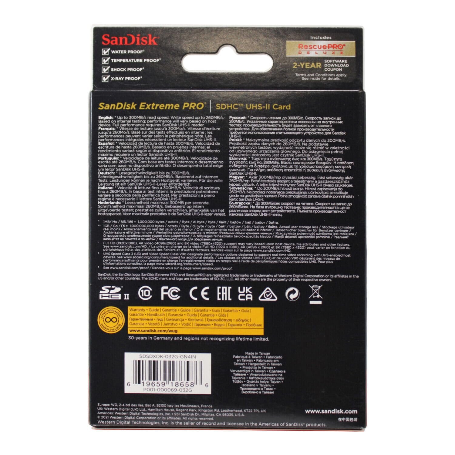 Card SanDisk Extreme PRO 32GB SDSDXDK-032G-GN4IN | SDHC Memory Card up to 300MB/s, UHS-II, Class 10, U3, V90 for 8K Video, Black