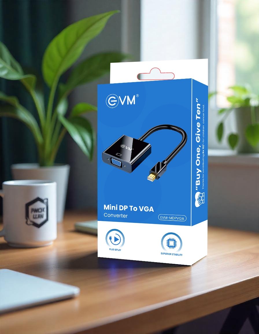 Converter EVM Mini DP To VGA EVM-MDPVGA | Compact Design, Superior Stability, Broad Compatibility, Plug & Play, Black