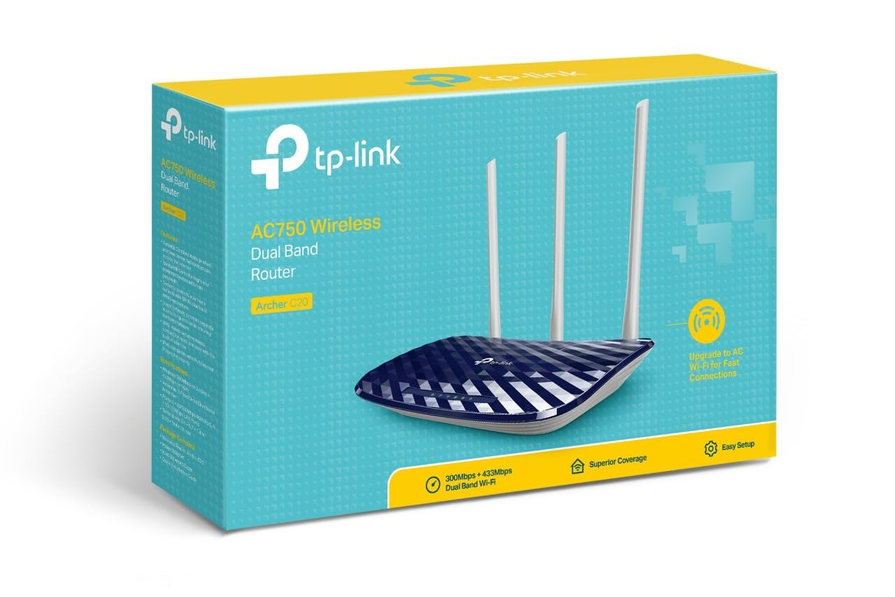 Net TP-Link AC750 Dual Band Wireless Cable Router Archer C20 | 4 10/100 LAN + 10/100 WAN Ports, Support Guest Network and Parental Control, 750Mbps Speed Wi-Fi, 3 Antennas