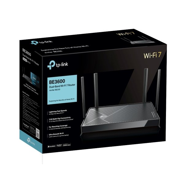 Net Router TP-Link BE3600 Dual-Band Wi-Fi 7 Archer BE230 | 4K/8K Streaming, 3.6 Gbps, 2×2.5G + 3×1G Ports, USB 3.0, 4K-QAM, 4 Antennas, VPN, EasyMesh, MU-MIMO, Works with Alexa & Google Assistant, Black