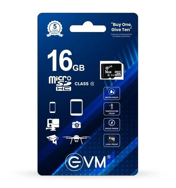 Card Micro SD EVM 16GB Class10 EVMTF/16GBCL10 | High Speed Class Rating, Read Speed 100MB/s, Write Speed 20Mb/s