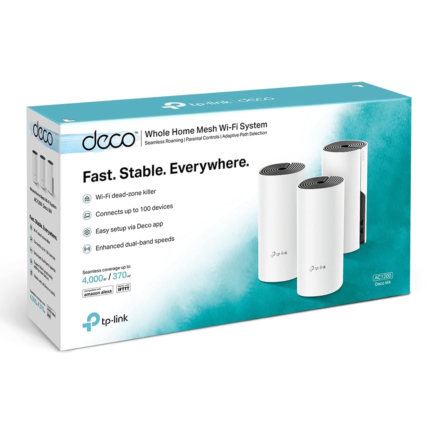 Net TP-Link AC1200 Whole Home Mesh Wi-Fi System Deco M4 | Seamless Roaming & Speedy, Work with Amazon Echo/Alexa, Router & Wi-Fi Booster, Parent Control Router, Pack of 3, White