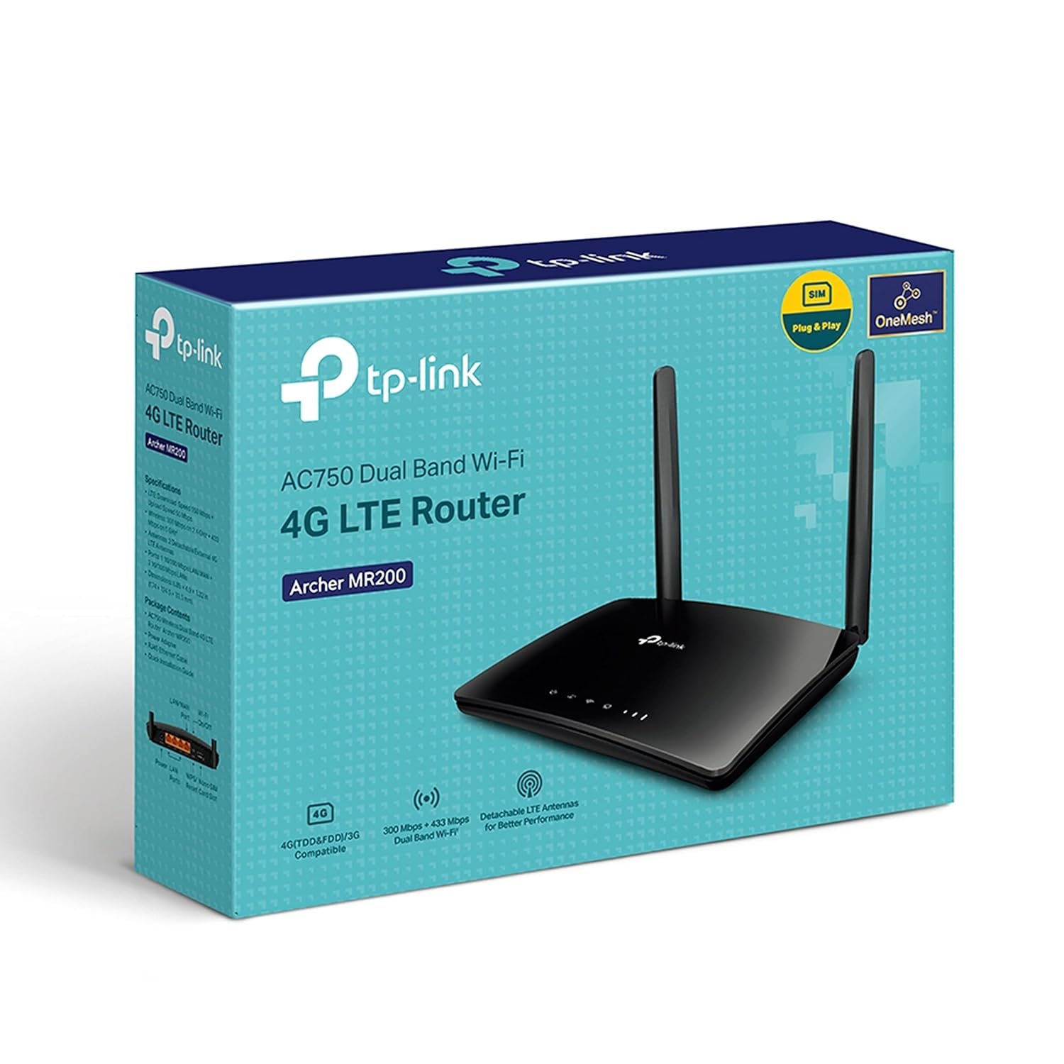 Net Router TP-Link AC750 Wireless Dual Band 4G LTE Router Archer MR200 | 2.4GHz 750Mbps Dual Band, SIM Slot Unlocked, No Configuration Required, Removable Wi-Fi Antennas Router, Black