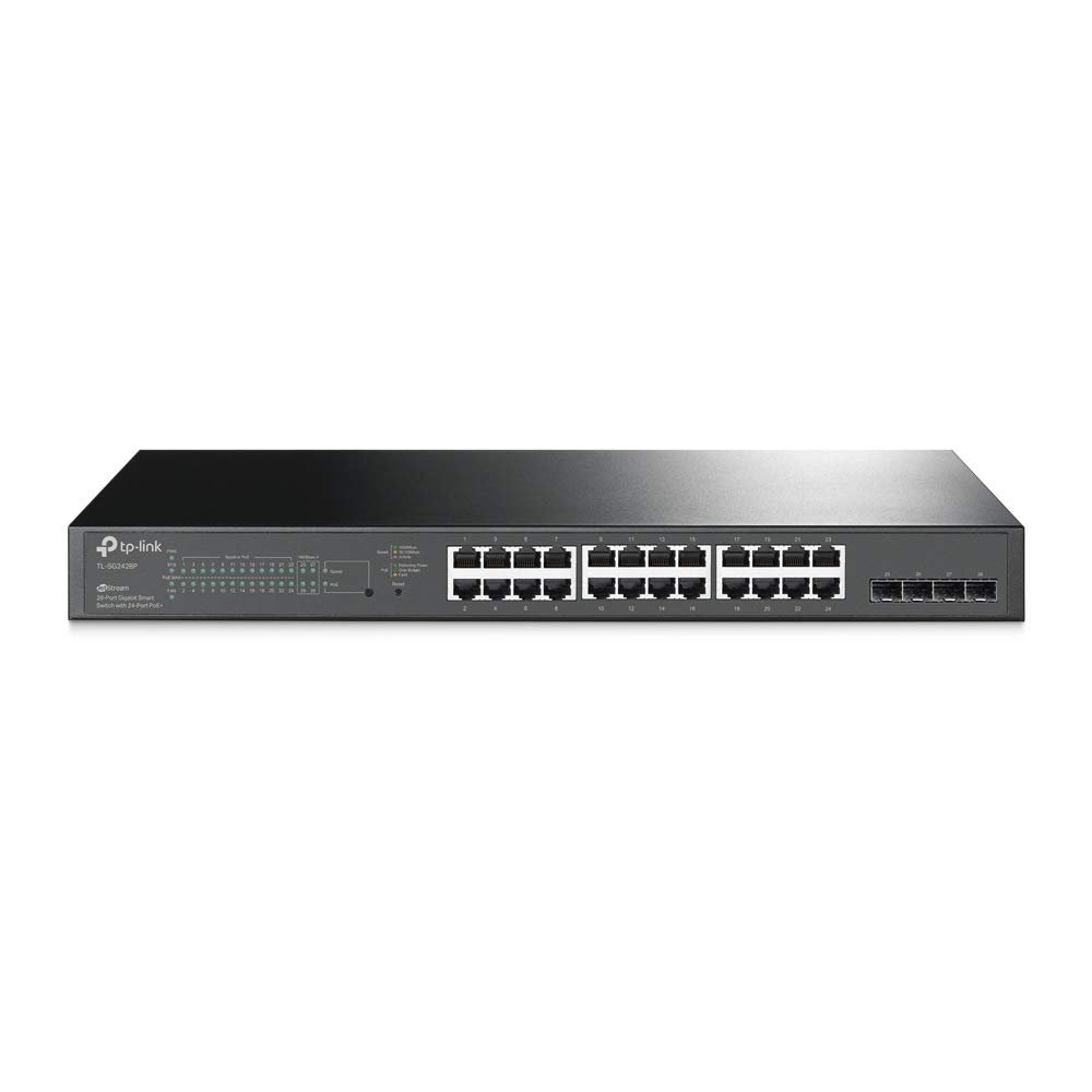 Switch TP-Link Omada 28-Port Gigabit Smart Switch with 24-Port PoE+TL‑SG2428P | 4 SFP Slots, 250 Watt Budget, Centralized Cloud Management Omada SDN, Intelligent Monitoring, Durable Metal Casing & Rackmountable Design, Grey