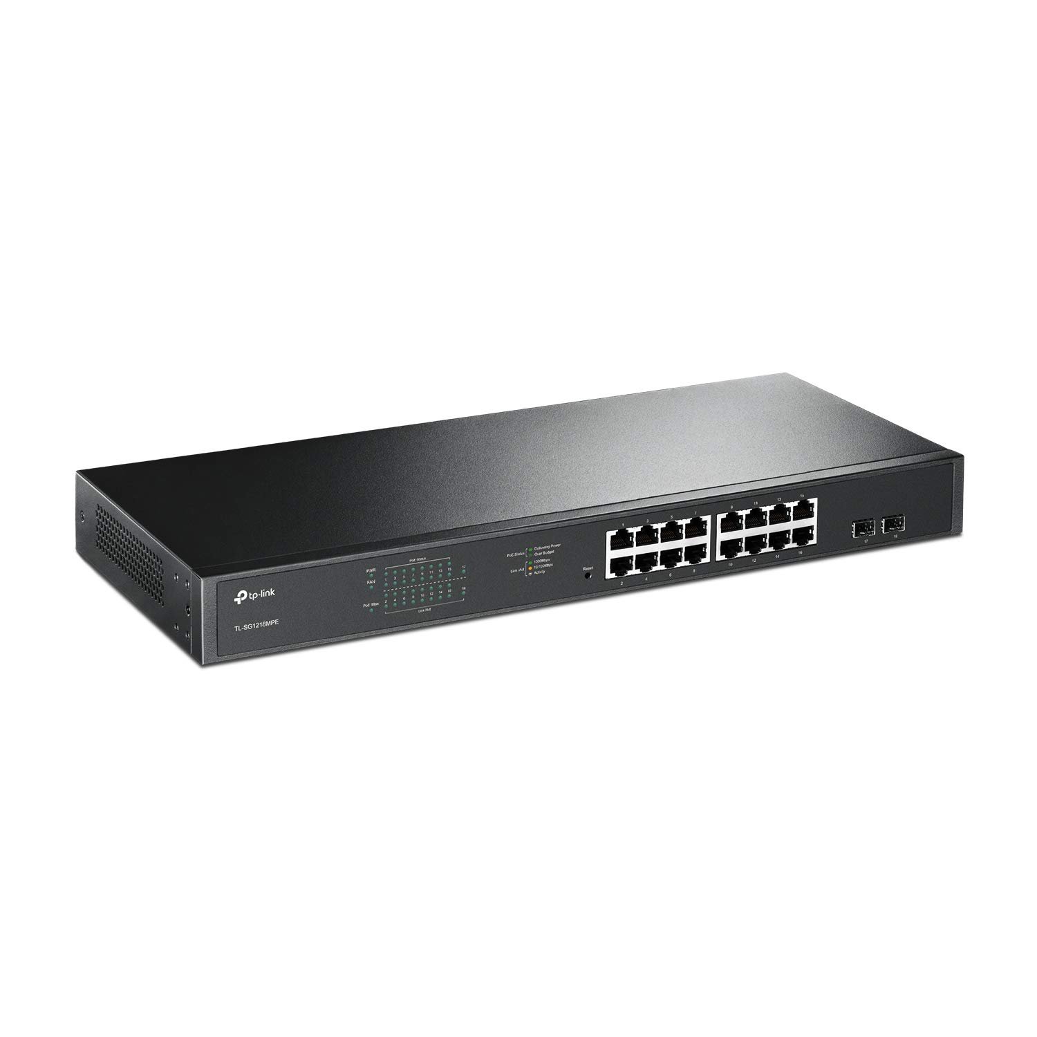 Switch TP-Link 18-Port Gigabit Easy Smart Switch with 16-Port PoE+TL-SG1218MPE | 250W PoE Power Budget, 2 Non-PoE Ports, 2 Combo SFP Slots, QoS, Vlan, IGMP & LAG, Grey