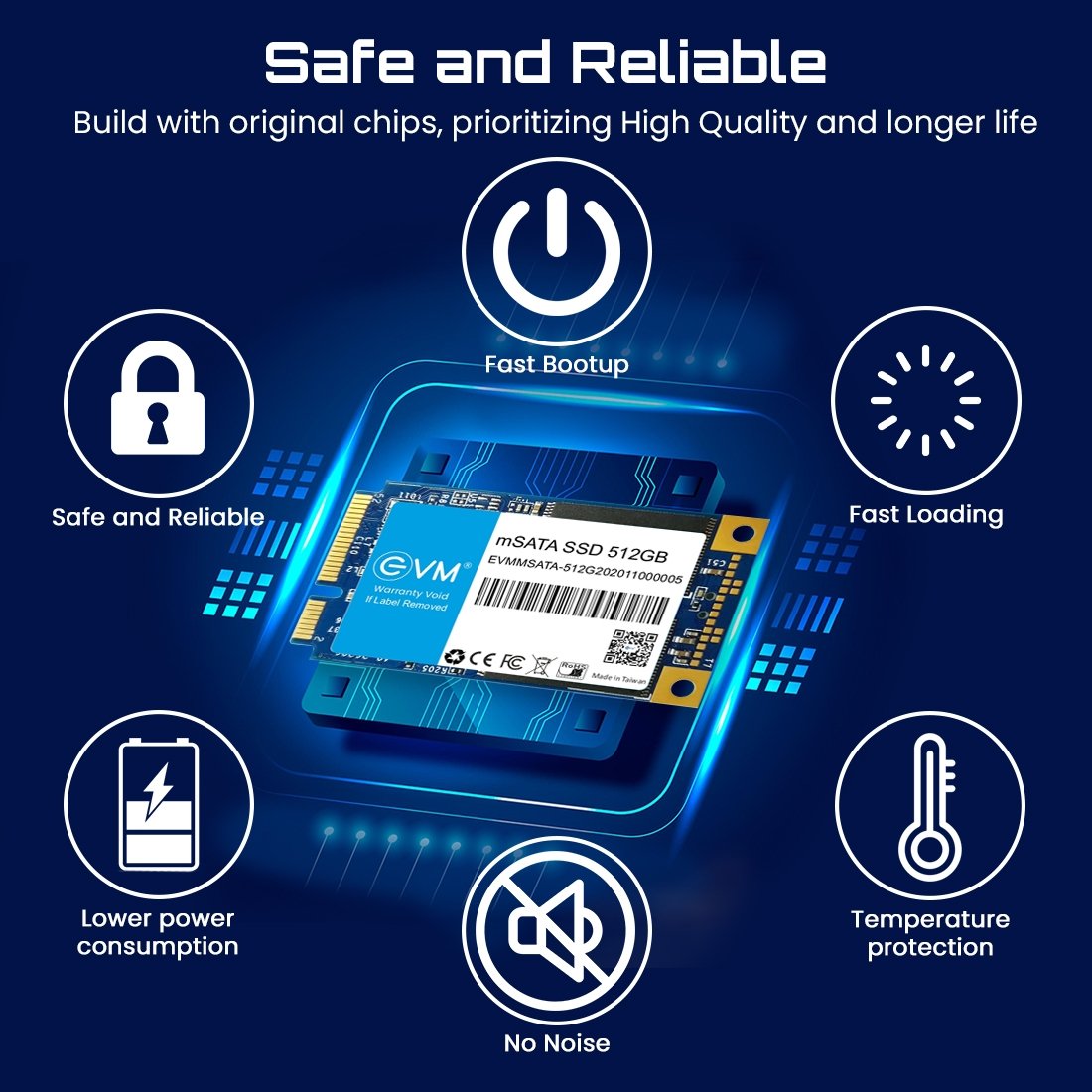 Harddisk EVM mSATA 512GB SSD EVMMS/512GB | 3D TLC NAND FLASH SATA 6.0Gbps Interface, 520MB/s Read & 500MB/s Write Speed, Fast Performance Ultra Low Power Consumption, Black