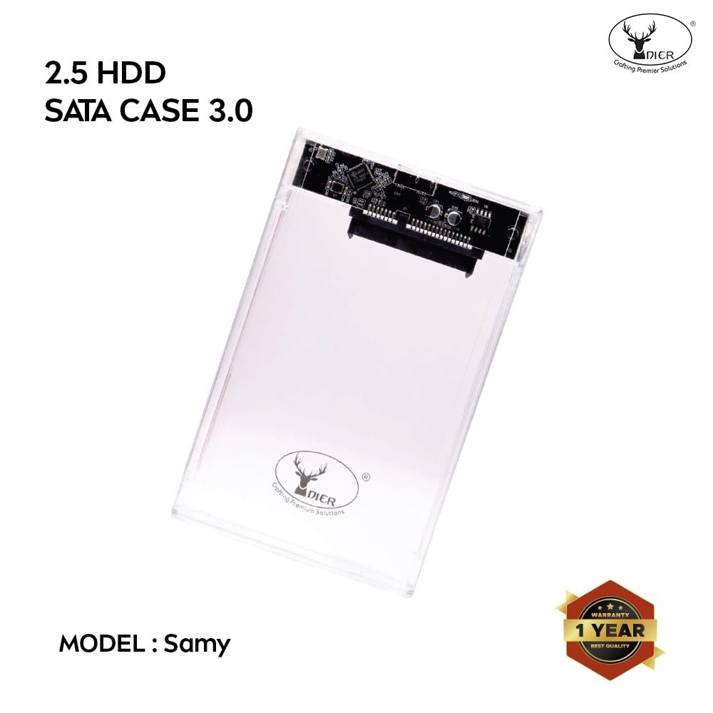 Casing Dier Samy 2.5" HDD SATA USB 3.0 Case Transparent Enclosure | 6TB Support 5Gbps External Hard Drive Casing Tool Free, Plug & Play For PC Laptop PS4 Xbox Windows Mac