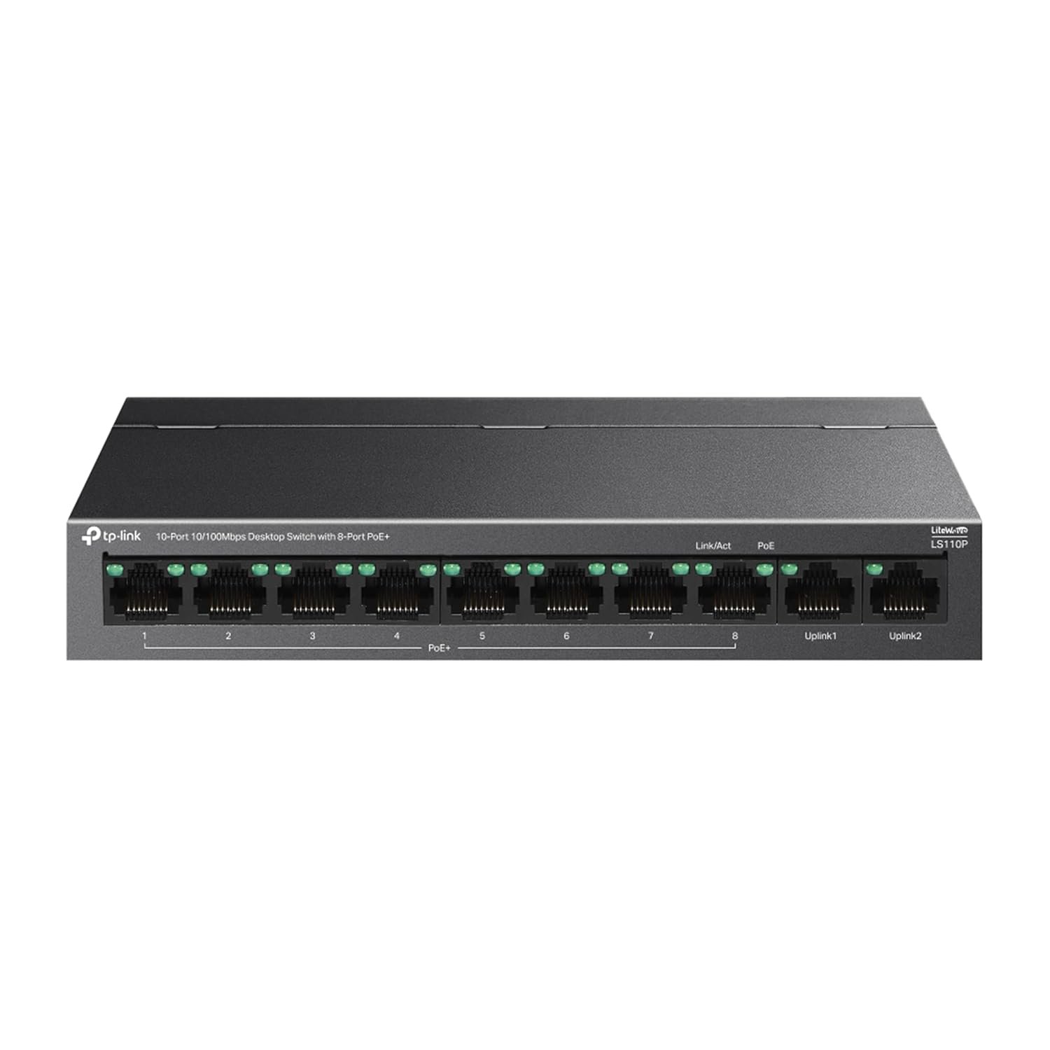 Switch TP-Link LS110P | 10-Port 10/100Mbps Desktop Switch with 8-Port PoE+, 96W Total PoE Budget, PoE Auto Recovery, Plug & Play, Grey