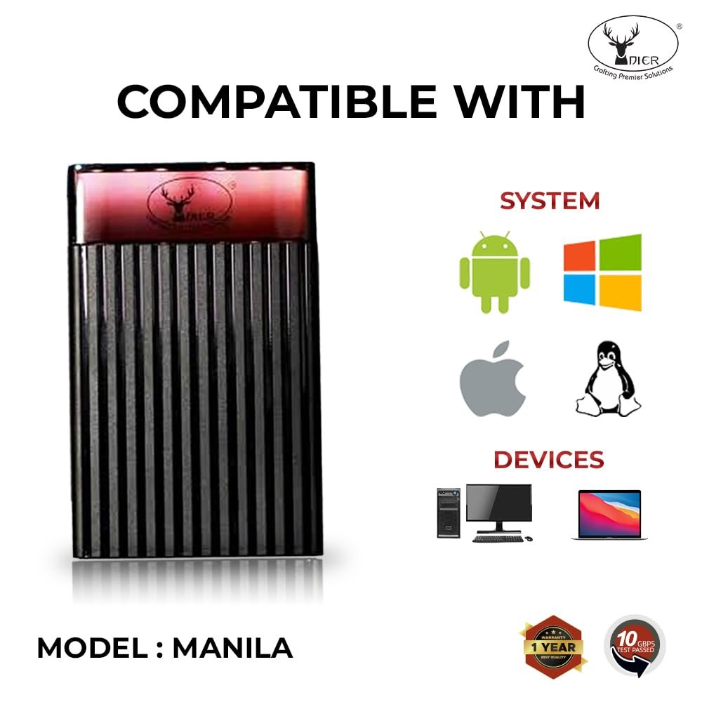 Casing Dier Manila 2.5" SATA HDD/SSD Enclosure With RGB Light | Type-C USB 3.2 Gen 1, 8TB Support 5Gbps External Hard Drive Casing, Compatible with Windows/ Harmony OS/ MAC OS/ Linux/ Android, Black