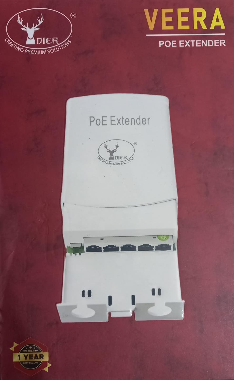 POE Repeater Dier Veera | Dual USB + Type-C Ports, 5V/3A Output, Short Circuit, Over Current/ Voltage Protection, White