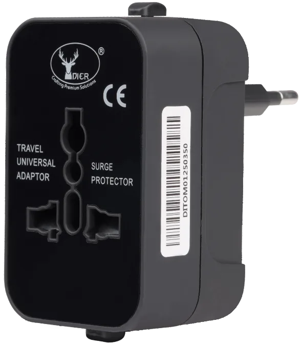 Adapter Dier Tom | Dual USB & Type-C Ports, 250V, International & Universal Travel Adaptor, Plug-In Devices Worldwide, Black