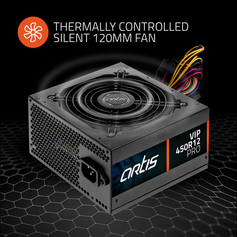 Power Supply Smps Artis VIP 450R 12 Pro | 450W 120mm Smart Temperature Control Fan, Supports The Latest ATX 12V Intel & AMD Platforms, Hi-Pot Tested, Power Cord Included, Black