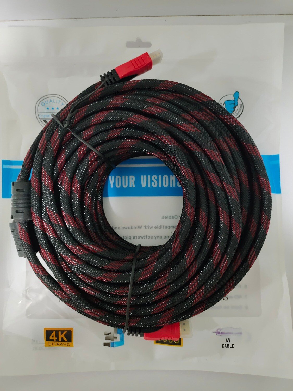 Cable Haze HDMI Male to HDMI Male Nylon shielded PVC 20mtr | 1.4V 4K 2.0 Ultra HD, High Speed Ethernet Gold Plated Connector, UHD 1080p 60Hz, Supports 3D Format HDR 2.2-18Gbps, Compatible With Computer, Laptop, TV, Black & Red