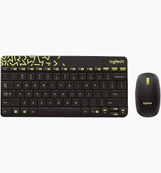 Keyboard Logitech Wireless Combo MK-240 | Nano Wireless USB Keyboard and Mouse Set, 12 Function Keys 2.4GHz Wireless, 1000DPI, Spill-Resistant Design, PC/Mac, Black/Chartreuse Yellow