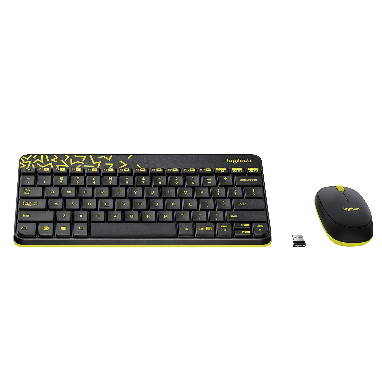 Keyboard Logitech Wireless Combo MK-240 | Nano Wireless USB Keyboard and Mouse Set, 12 Function Keys 2.4GHz Wireless, 1000DPI, Spill-Resistant Design, PC/Mac, Black/Chartreuse Yellow