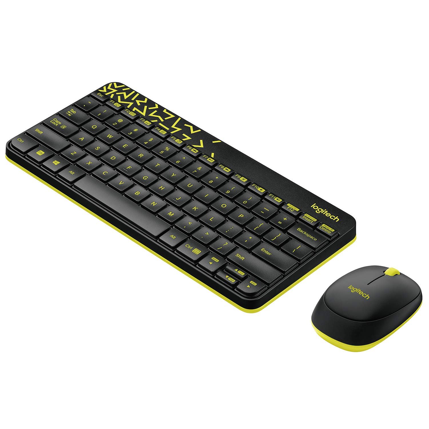 Keyboard Logitech Wireless Combo MK-240 | Nano Wireless USB Keyboard and Mouse Set, 12 Function Keys 2.4GHz Wireless, 1000DPI, Spill-Resistant Design, PC/Mac, Black/Chartreuse Yellow