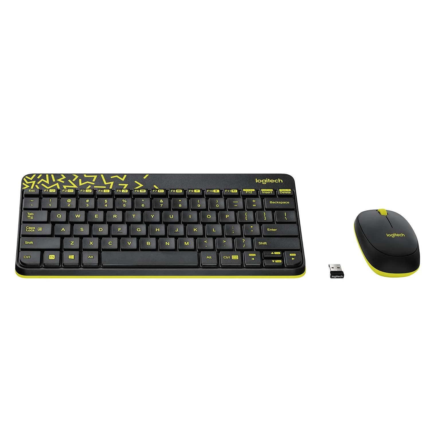 Keyboard & Mouse Logitech Nano Wireless Combo MK240, 12 Function Keys 2.4Ghz Wireless Black & YellowLogitech MK240 Nano Wireless USB Keyboard and Mouse Set, 12 Function Keys 2.4GHz Wireless, 1000DPI, Spill-Resistant Design, PC/Mac, Black/Chartreuse Yellow