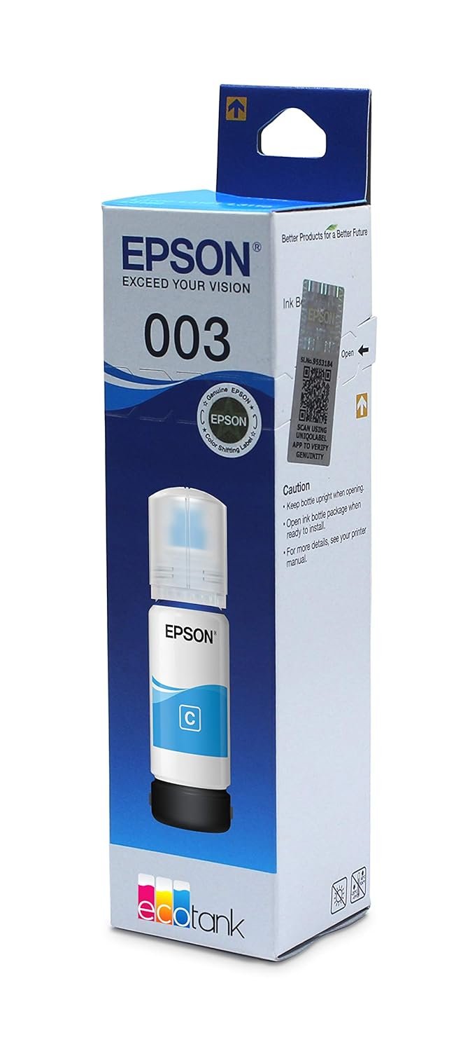Epson Ink Cart 003 C13T00V298 Cyan | Compatible Printer Models: Epson L3250/ L3260/ L5290/ L3210/ L3256/ L3150/ L3215/ L3216/ L5190/ L3200/ L3251/ L3252/ L3110/ L3151/ L3152/ L3156/ L3116/ L3115/ L3101/ L3100/ L3255/ L3211/ L3212/ L1110/ L1250