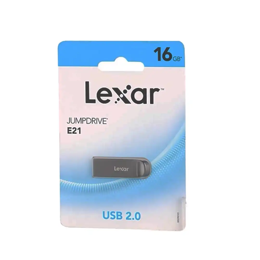 Pendrive Lexar 16GB LJDE021016G-BNQNG JumpDrive E21 USB 2.0 Flash Drive | Durable Metal Design, With Key Chain Hole, Compatible With PC & Mac Systems, Grey