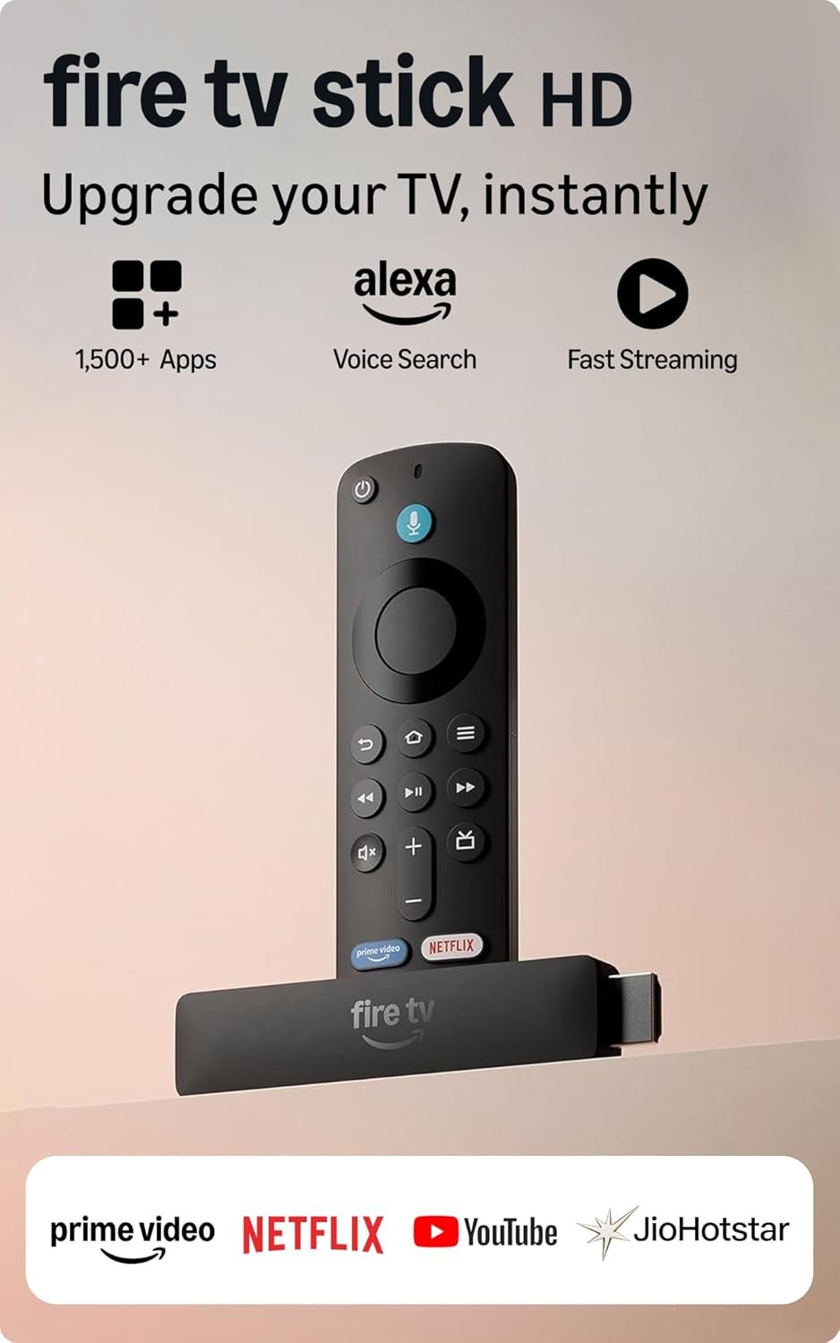 Amazon Fire TV Stick HD with Alexa Voice Remote | Full HD 1080p Streaming | 8GB Storage | Wi-Fi 5 | TV Power & Volume Controls | Black