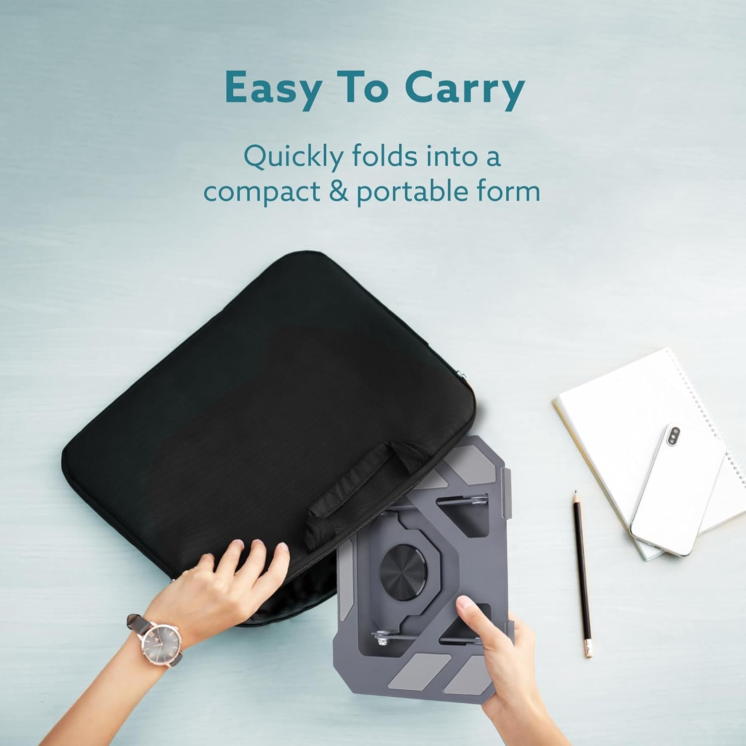 Laptop Stand Metal 25 x 21.5cm P70 360° Rotating, Ergonomic, Height & Angle Adjustmentable, Foldable Laptop Holder with Heat Vents & Anti-Slip Silicone Pads, Compatible To Macbook, HP, Lenovo Laptops, Silver
