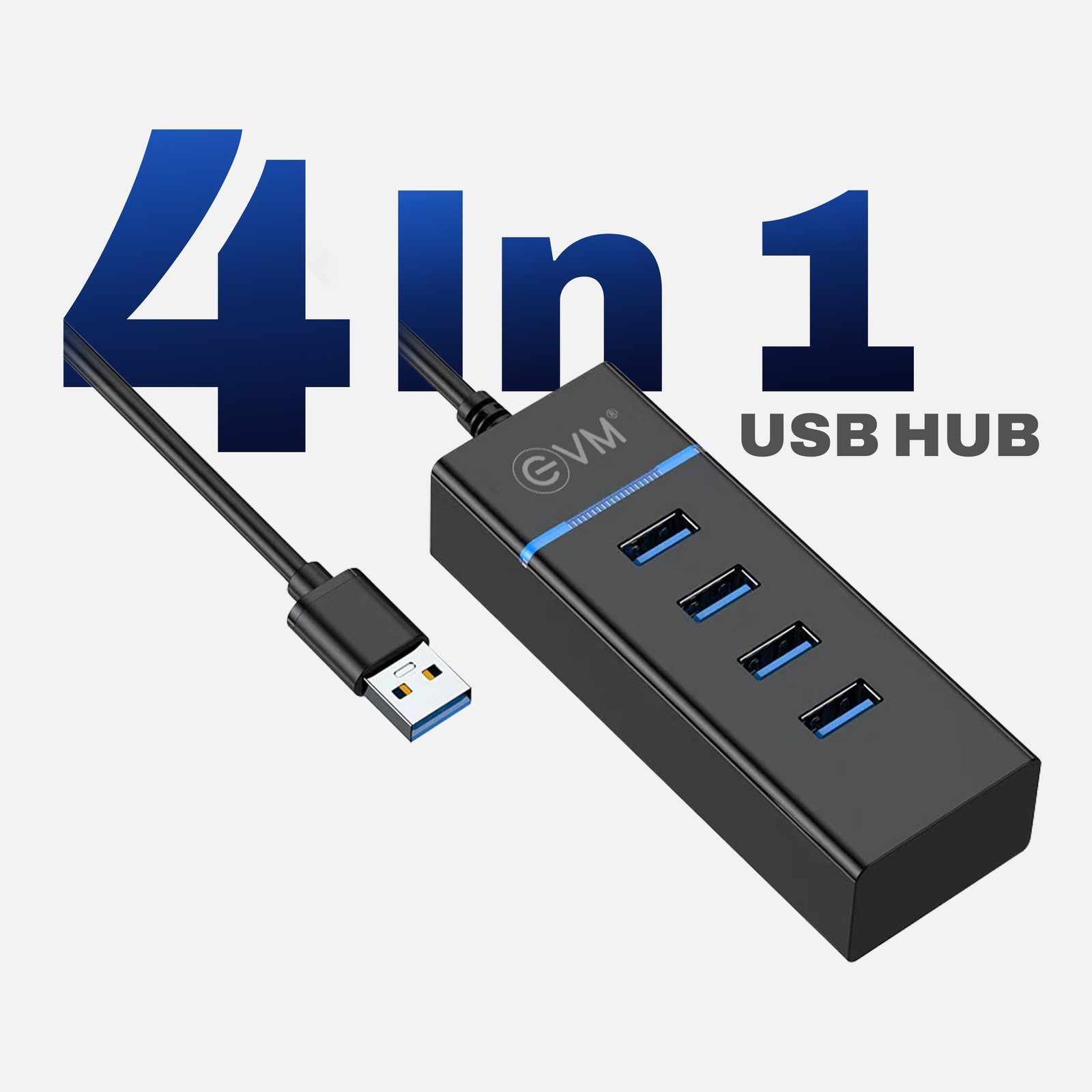 Hub EVM USB 4-in-1 EVMDH4P-02 With 1.5M Cable | 5GBPS Transfer Speed, 1 x USB 3.0, 3 x USB 2.0 Port, Black