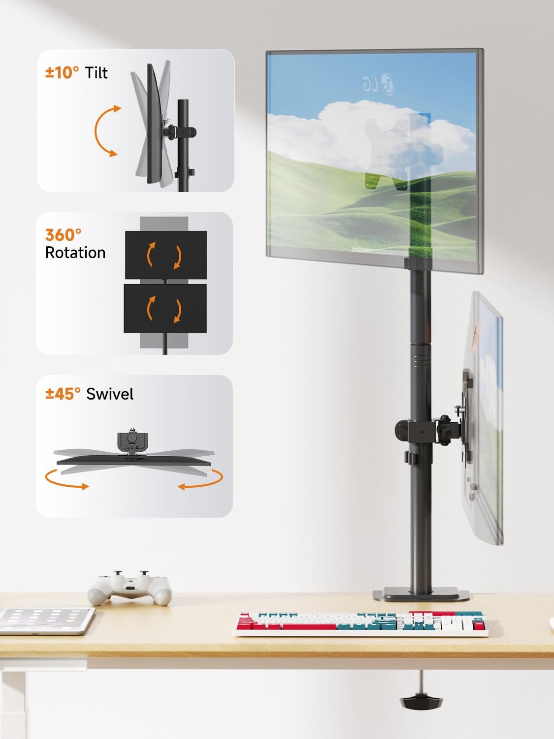Monitor & TV Stand Z002 BW-001 | 100MMX100MM Max VESA, 15 Inch - 33 Inch Compatible TV Size, 8KG Weight Holding Capacity, 2 Short Arm Screw Type Table Top LCD Mount, Black
