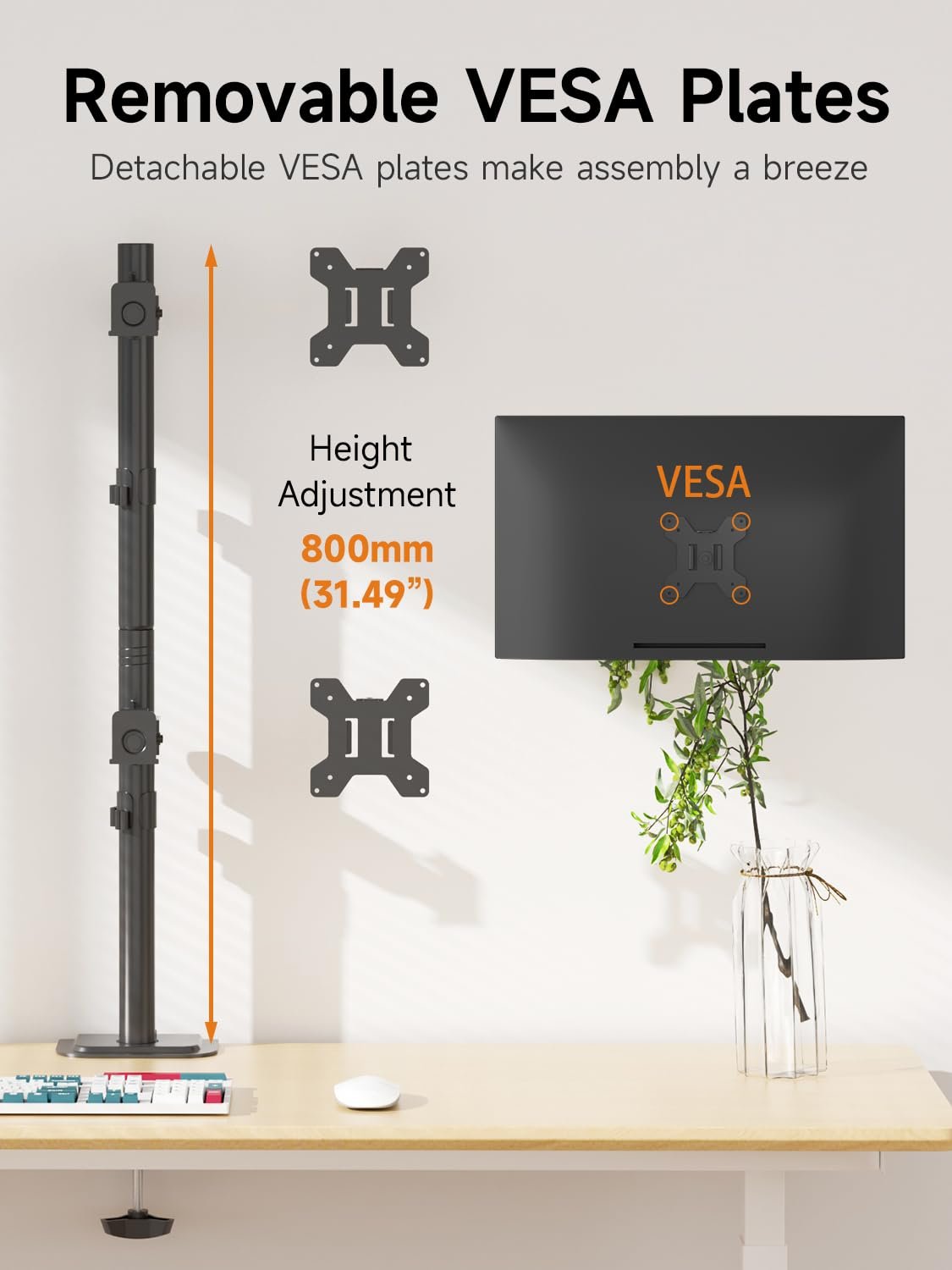 Monitor & TV Stand Z002 BW-001 | 100MMX100MM Max VESA, 15 Inch - 33 Inch Compatible TV Size, 8KG Weight Holding Capacity, 2 Short Arm Screw Type Table Top LCD Mount, Black