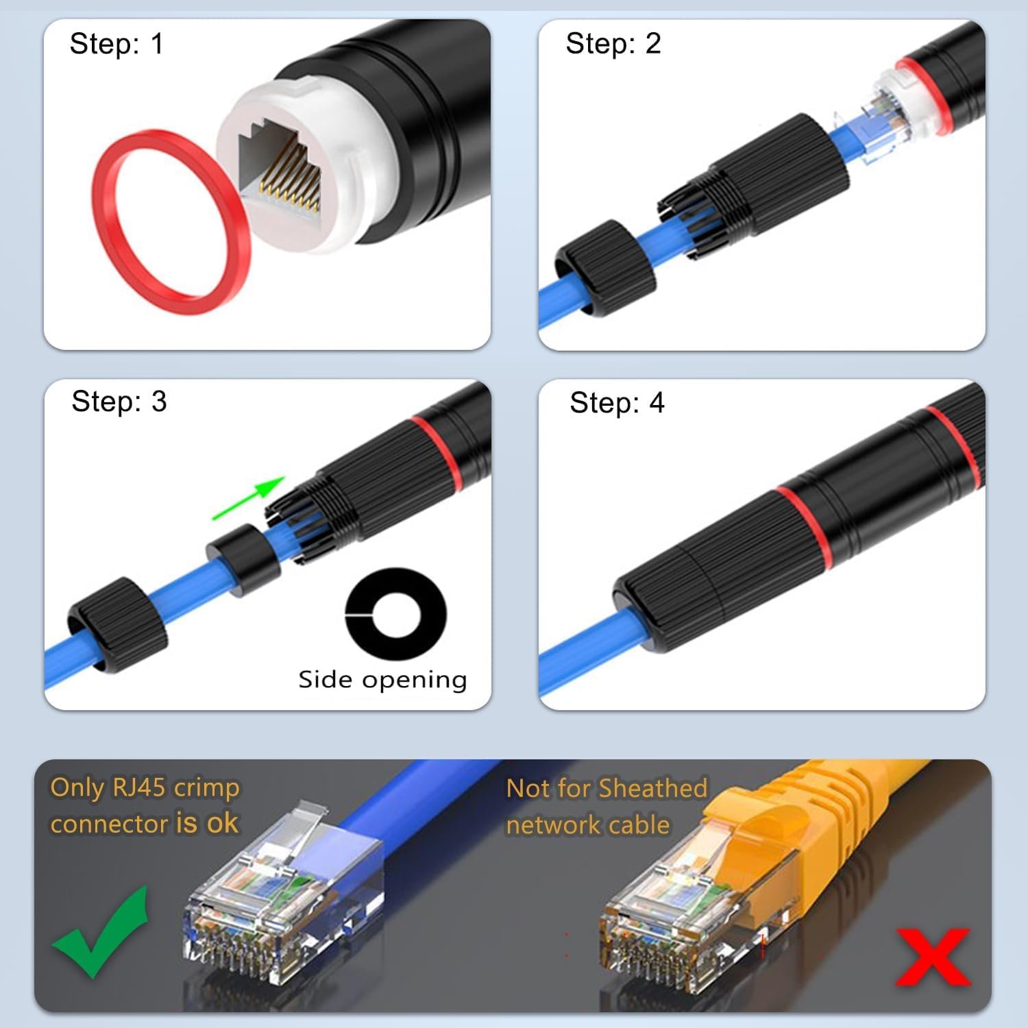 LAN Splitter RJ45 CAT5e CAT6 Connector Outdoor Waterproof Female To Female Port Network LAN Splitter / Jointer Transfer Head Adapter Coupler