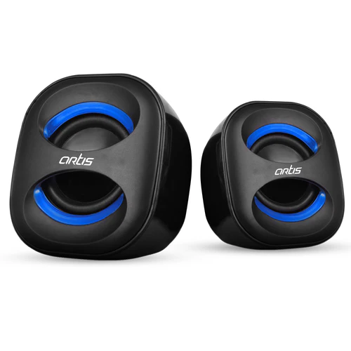 Speaker Artis Mini Black + Blue Usb Multimedia 2.0mm With Wired Volume Control, Enhanced Low Frequency Effect